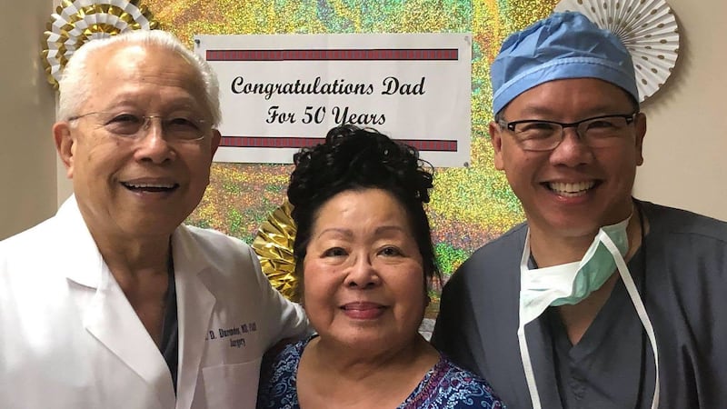 Dr. 'Dr. Dad' Duremdes with his wife, Dr. Janelle Duremdes, and son, Dr. Gene Duremdes