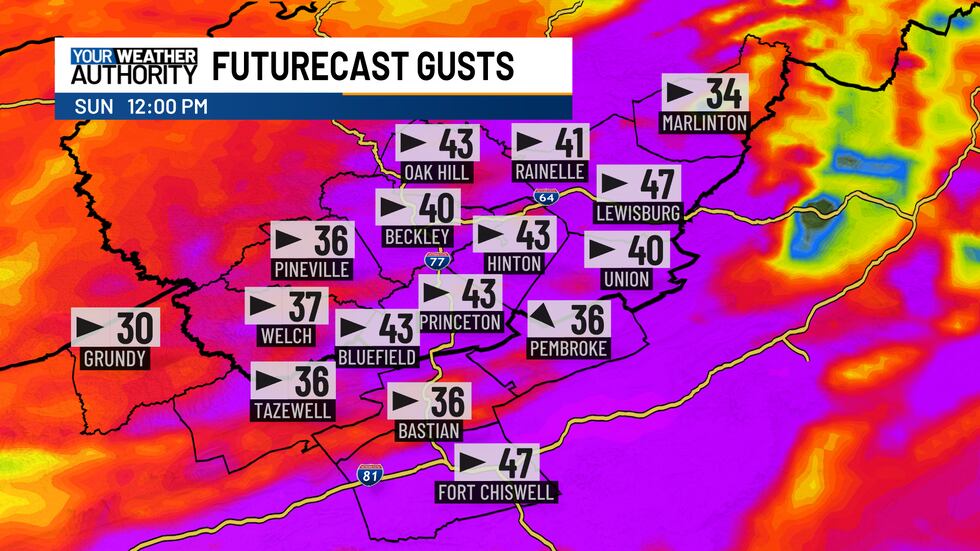 Wind Advisory for Tazewell, Bland, Wythe, Mercer, Summers, Giles, & Greenbrier counties for...