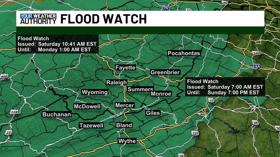 Flood watch remains in effect through Sunday evening/night
