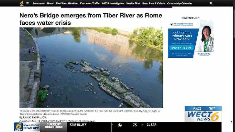 The remains of an ancient bridge have emerged in Rome’s Tiber River, near St. Peter’s...