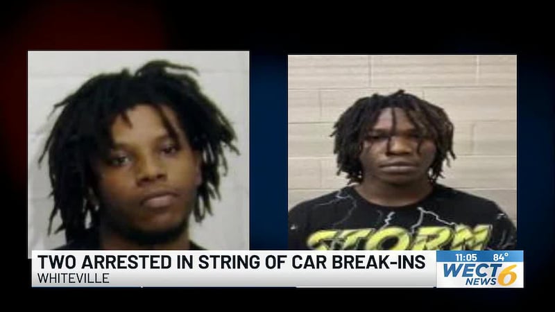 Two men are in police custody following a string of vehicle break-ins in Whiteville Thursday.